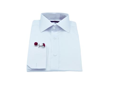 Camisa social branca com padronagem maquinetada e colarinho italiano
