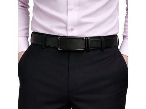 Cinto social masculino com fivela de moldura em aço escovado